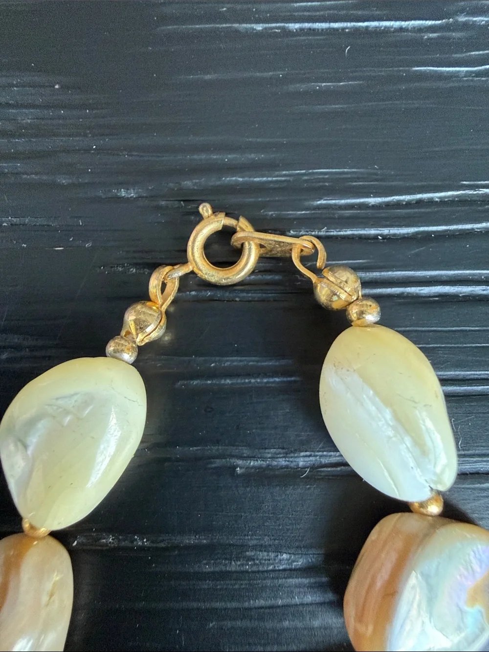 Natural Gemstone & Mother of Pearl Bead Necklace in Cream and Brown